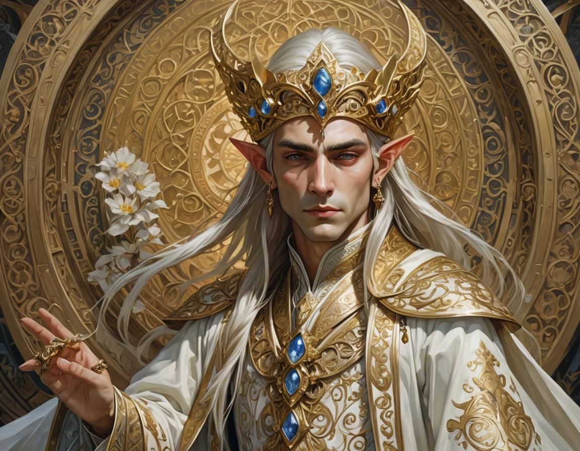 Elegant High Elf Portrait in Art Nouveau Style