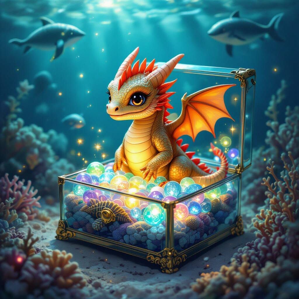 Miniature Dragon in Bioluminescent Underwater Jewelry Box