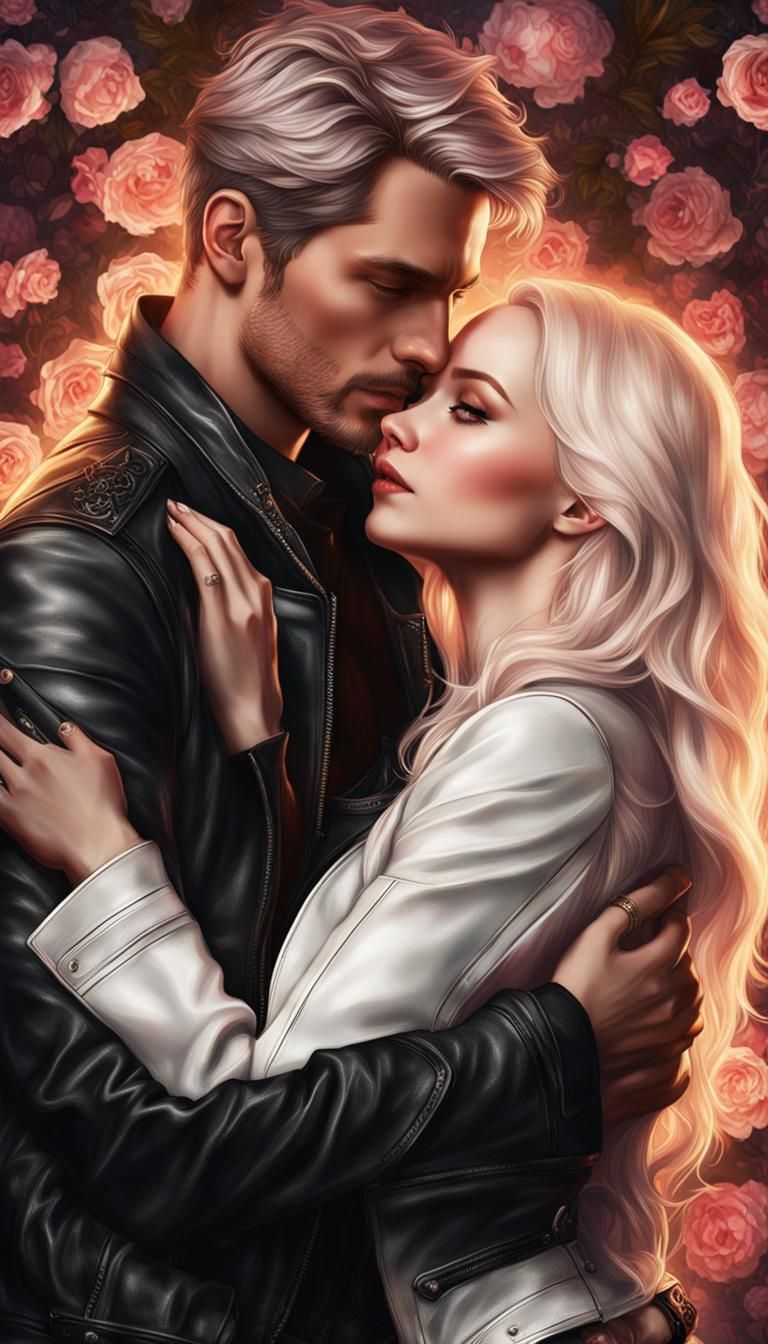 Daniel Fox lovingly hugging Dove Cameron both in  leather ja...