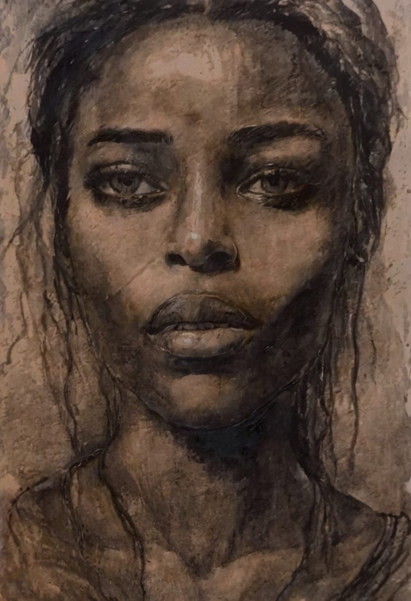 Gothgirl Portrait in High Contrast Impasto Style