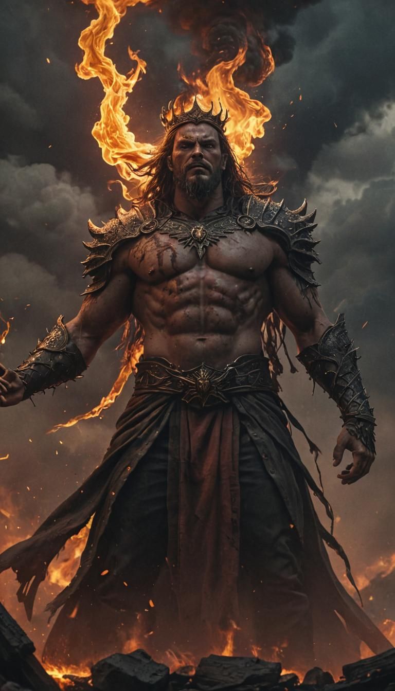 King of Flames Conjures Firestorms: Epic Fantasy Art