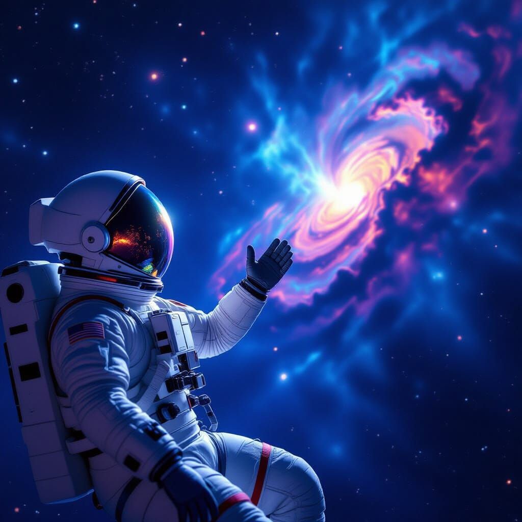 Astronaut Reaches for Nebula in Cinematic Sci-Fi Art