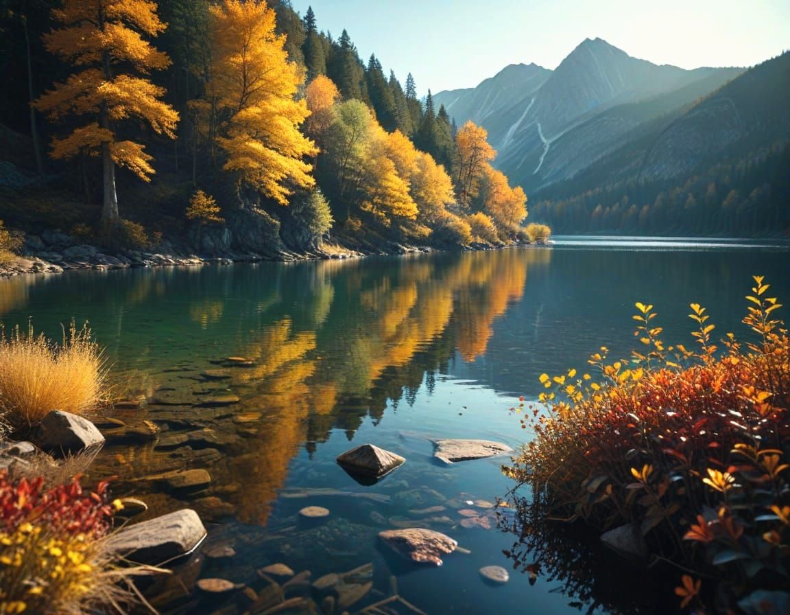 Surreal Autumn Lake Landscape in Cinematic Style