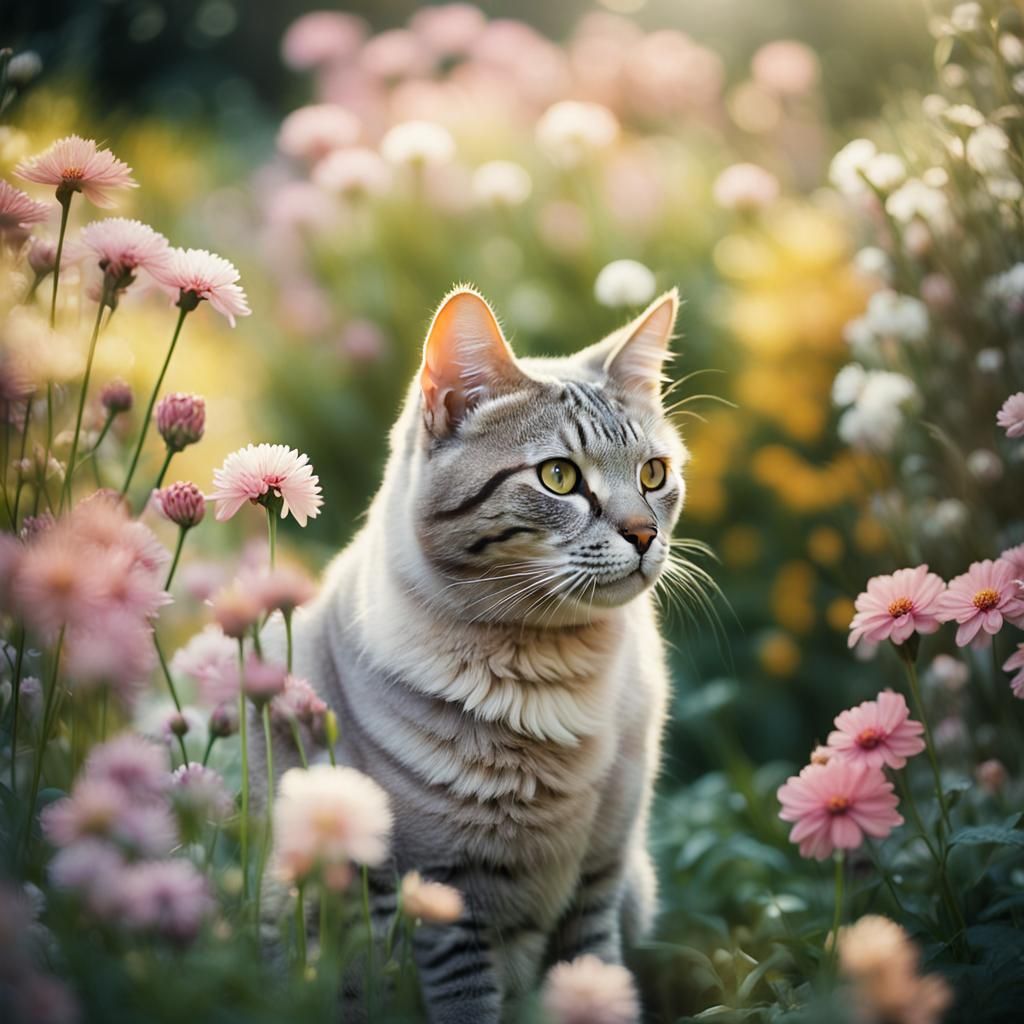 Surreal Soft Focus Portrait of a Cat in a Garden