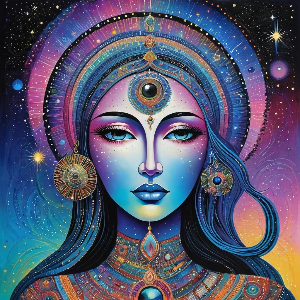Beautiful Astral Woman in Art Brut Style