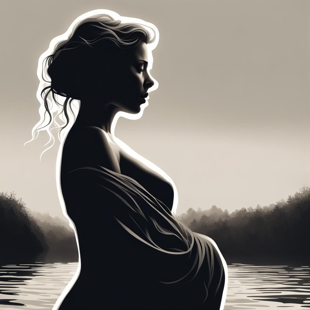 Hyperrealistic Woman in River Silhouette