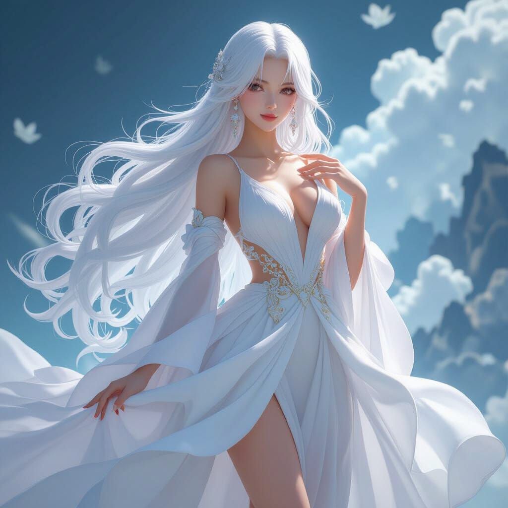 Elegant Cloud Woman in Anime Style