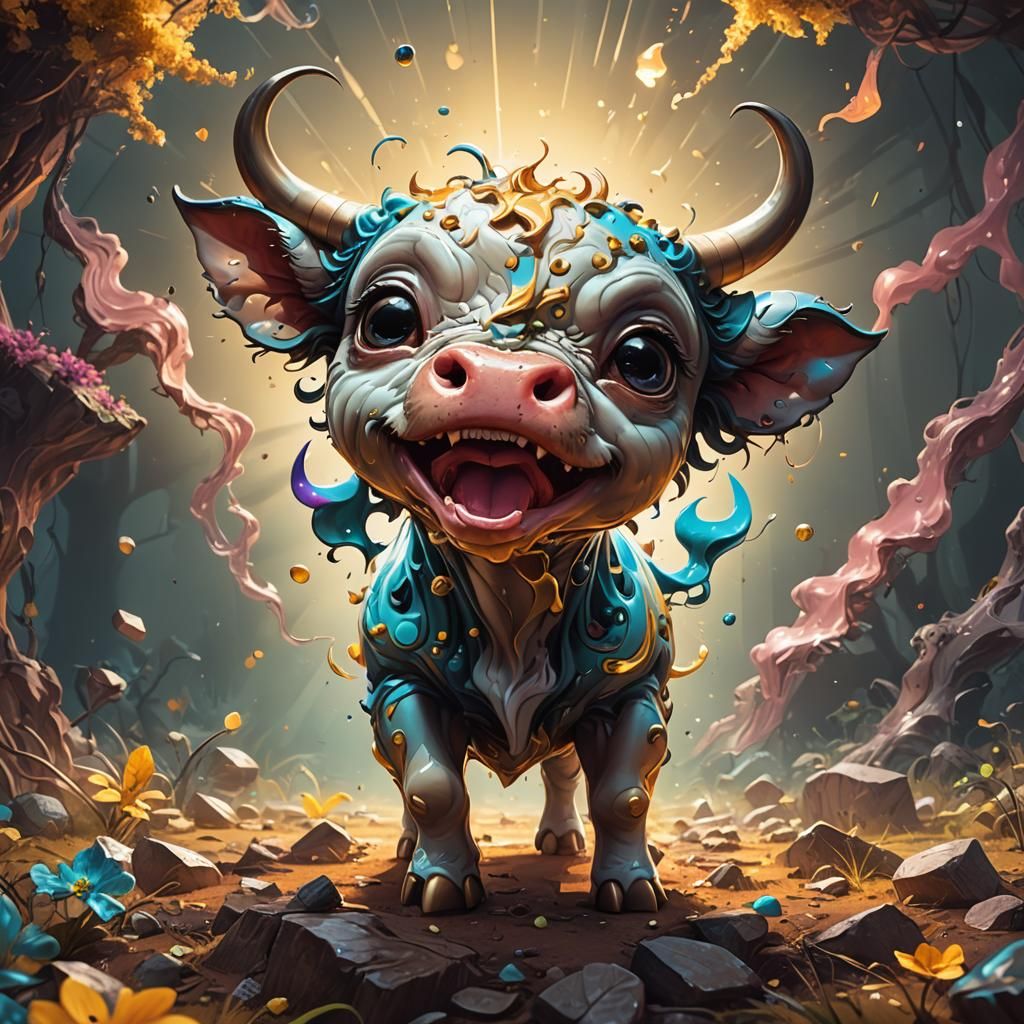 Cute Baby Bull 3D Digital Art