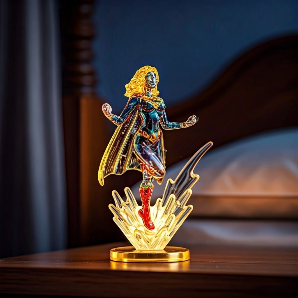 Enameled Glass Superheroine Figurine with Ethereal Glow