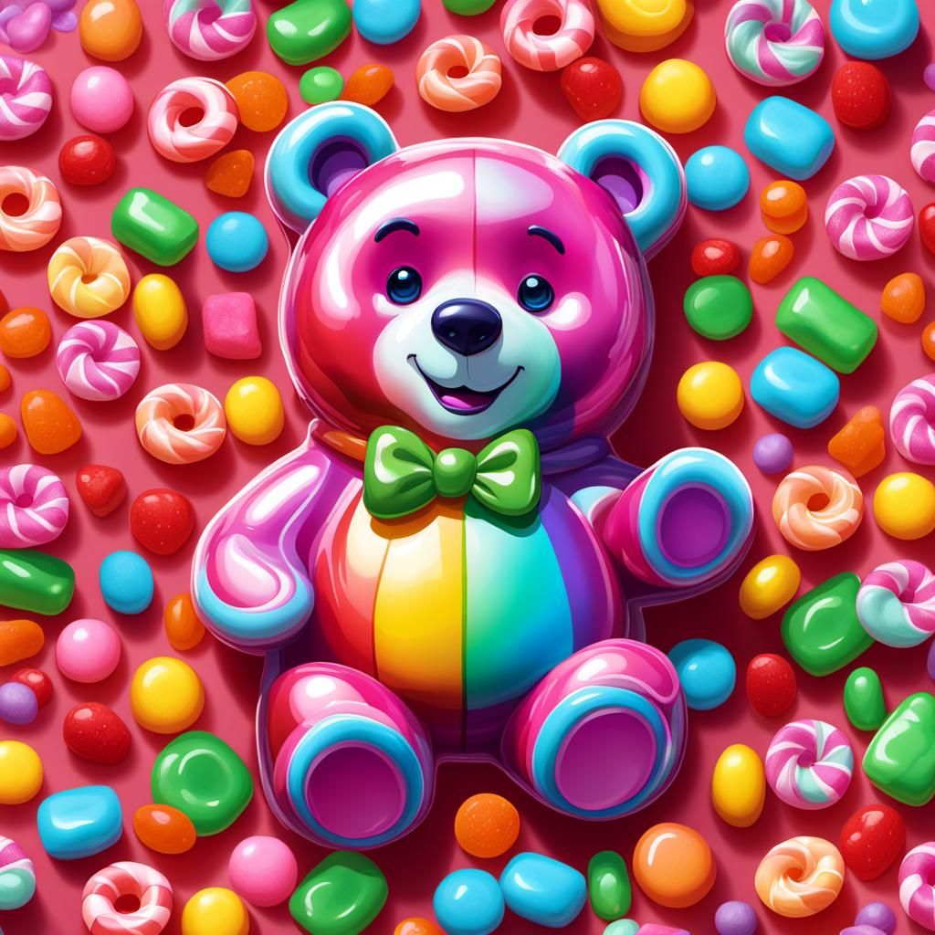 Hyperrealistic Gummy Bear in Candyland Art Style