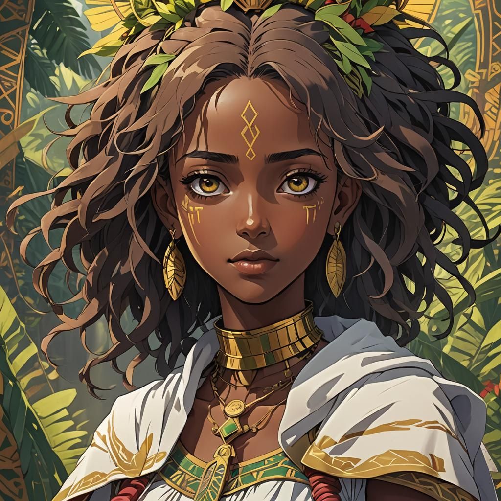 Ethiopian Anime Goddess in Vibrant Cel-Shaded Style