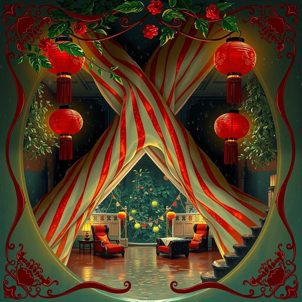 Glamorous Green Garden Scene with Mysterious Allure