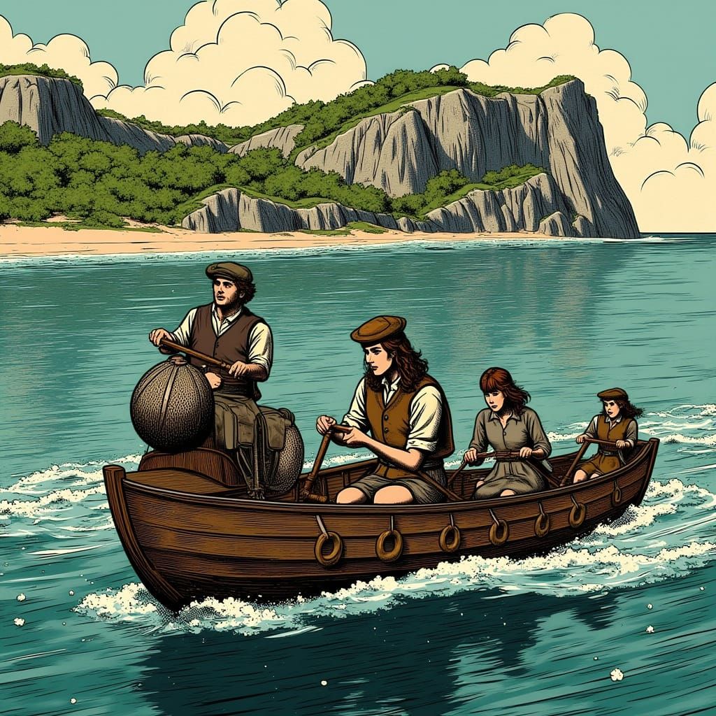 Explorer and Sirens in 1950s Comic Style