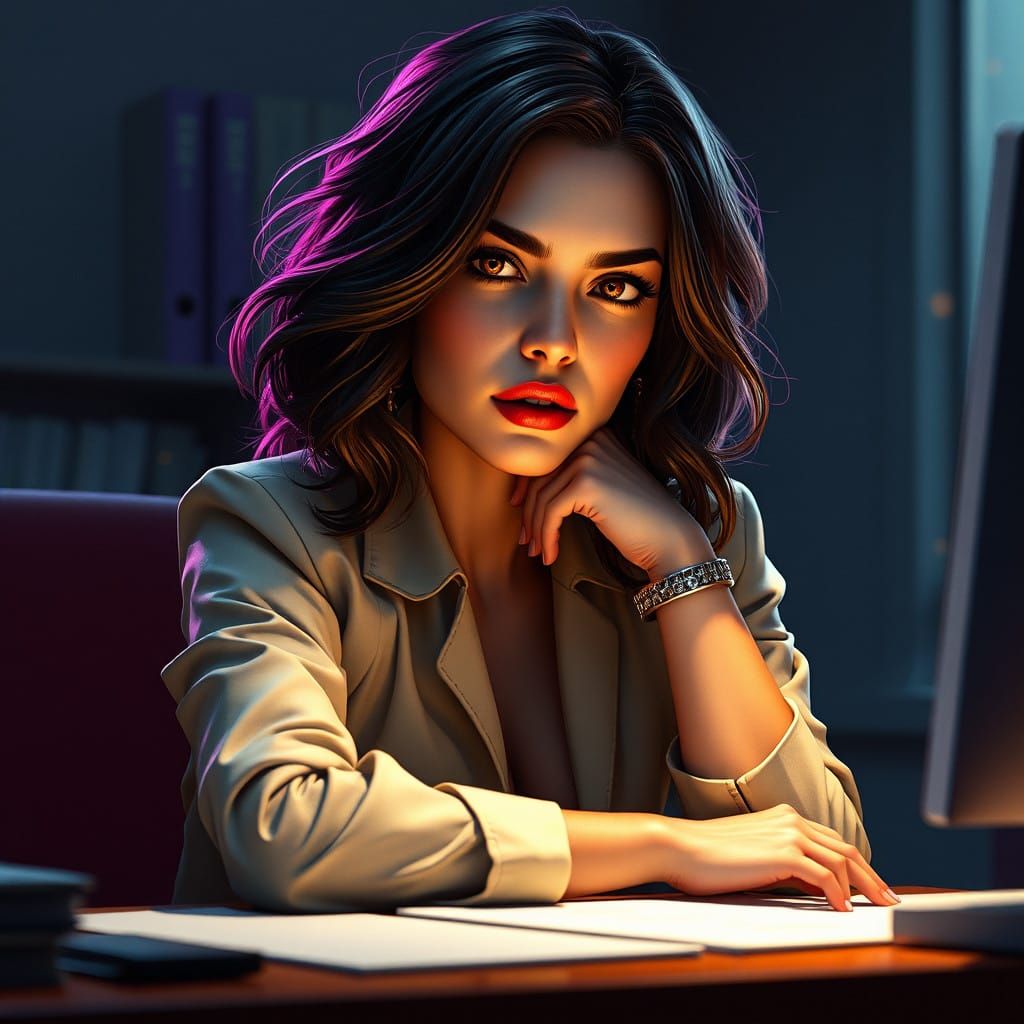 Ethereal Businesswoman Illuminated by Triadic Colors