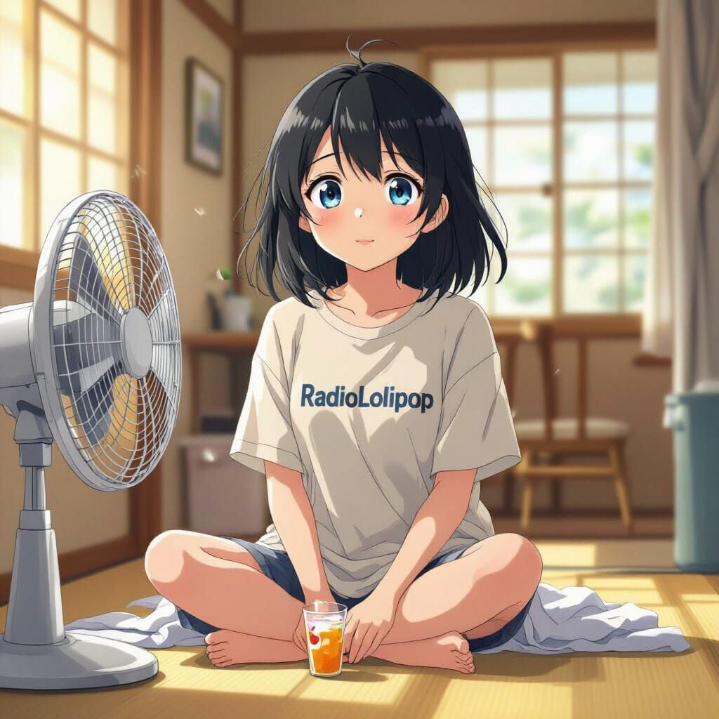 Anime Girl Cooling Off in Summer Room