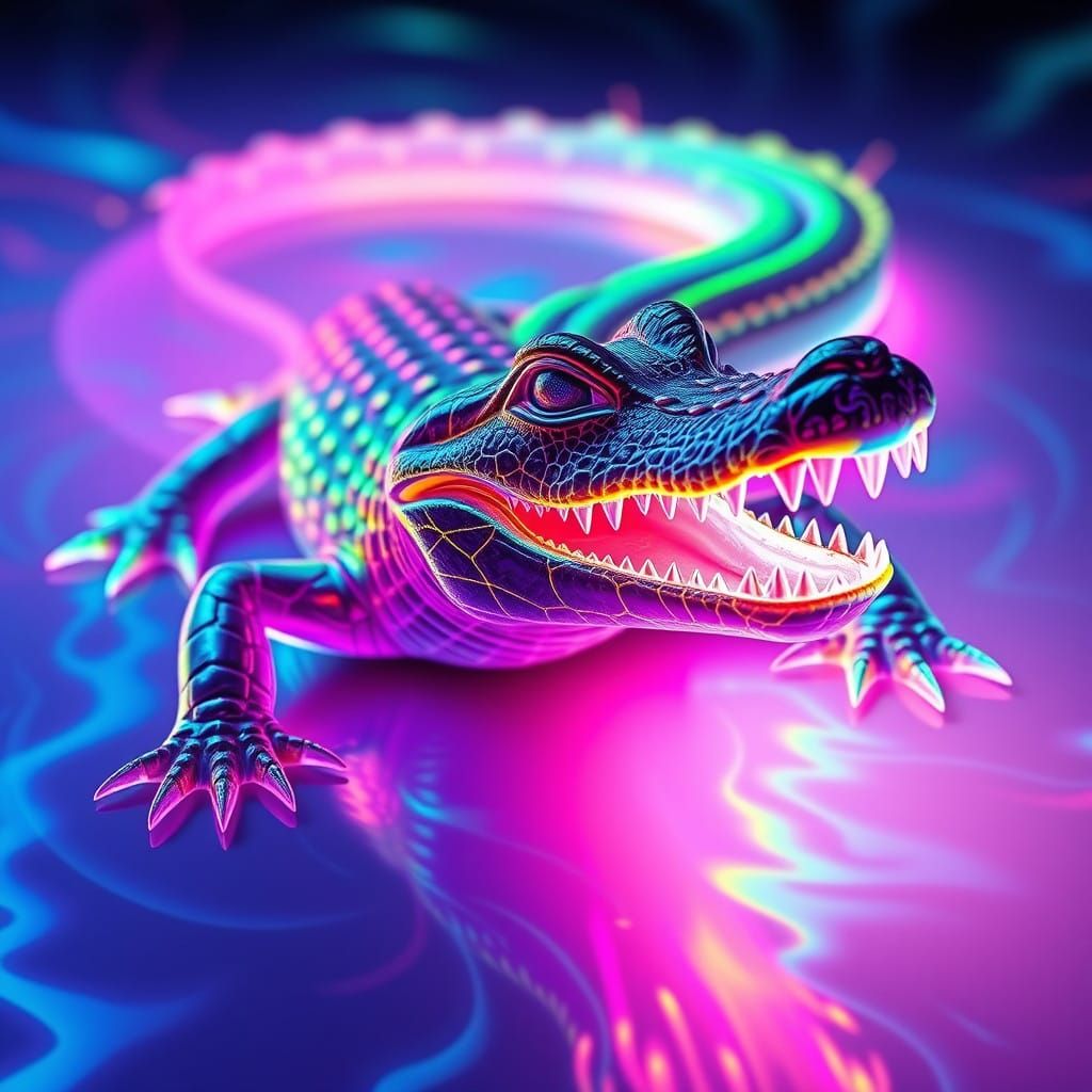 Cyberpunk-Style 3D Hologram Alligator