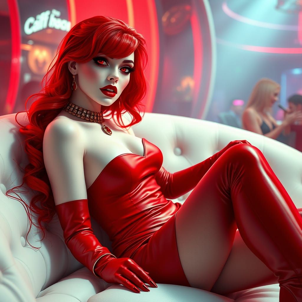 Glamorous Vampire Femme Fatale in Oil Painting