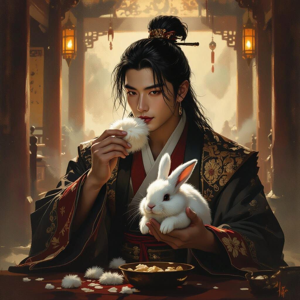 Ancient Temple Scene: Realistic Oil Painting of East Asian F...