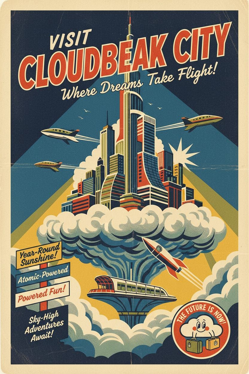 1950s Retro Travel Poster for Fictitious City