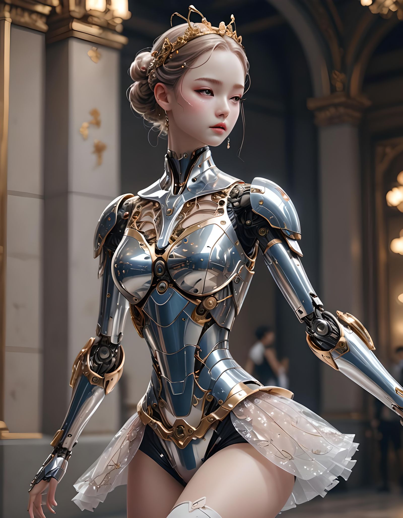 Elegant Robot Ballerina in 3D Anime Style