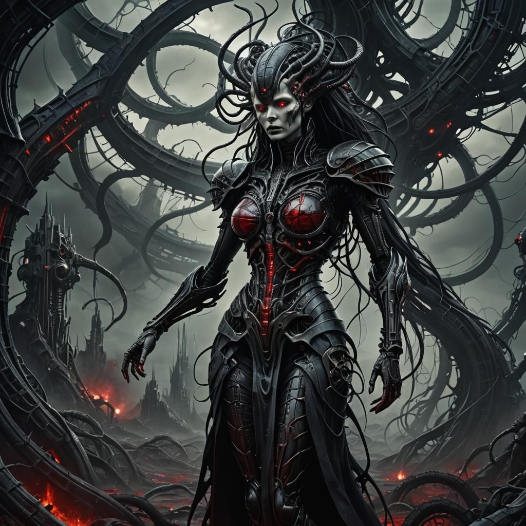 Dark Fantasy Woman in Biomechanical Horror Art