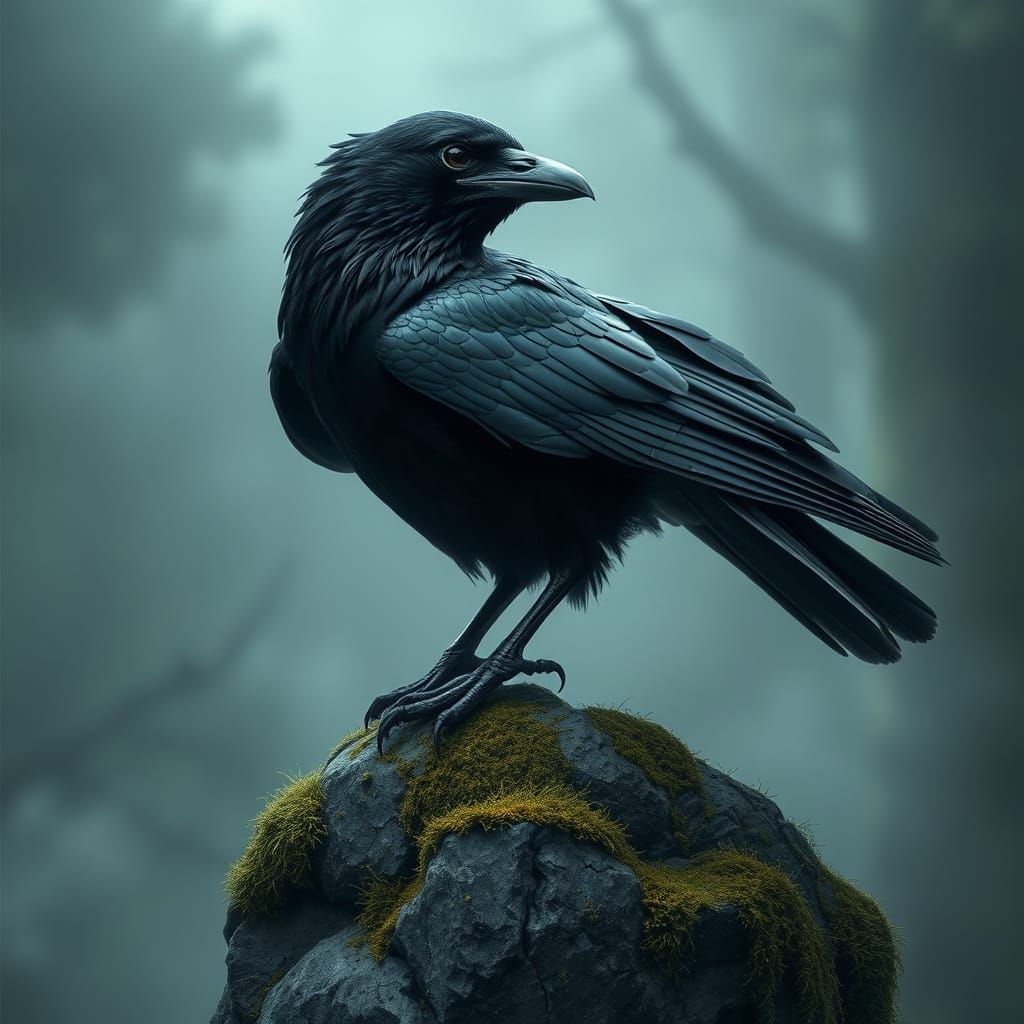Majestic Raven in Mystical Digital Art Style