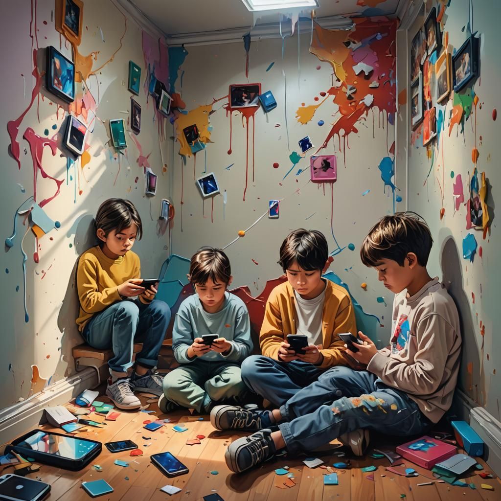 Hyperrealistic Children Isolate Themselves With Mobile Phone...