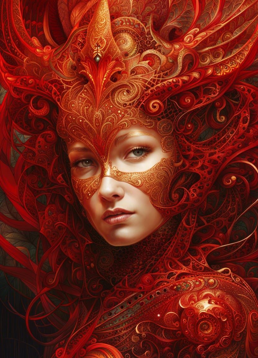 Golden Ratio Red Fractal Demon Woman Portrait