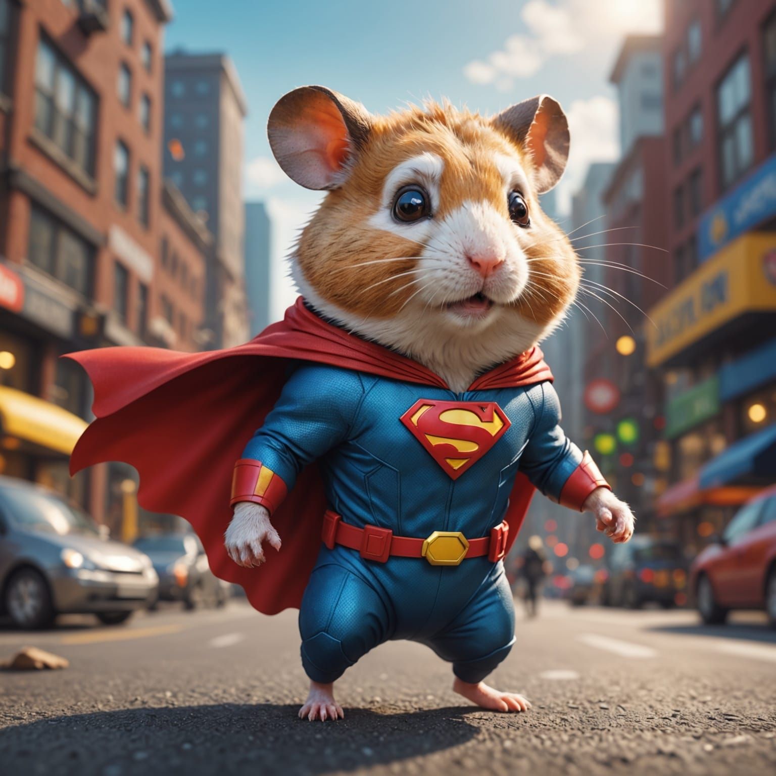 Cute Hamster Superhero in Playful Mixed Media