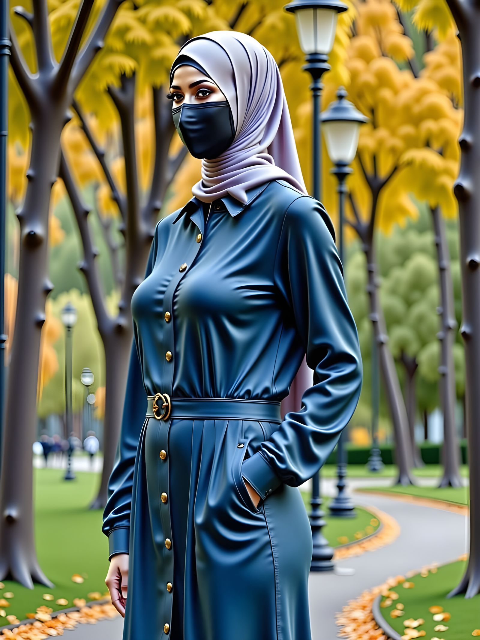 Modest Hijabi Woman Strolls in a Park