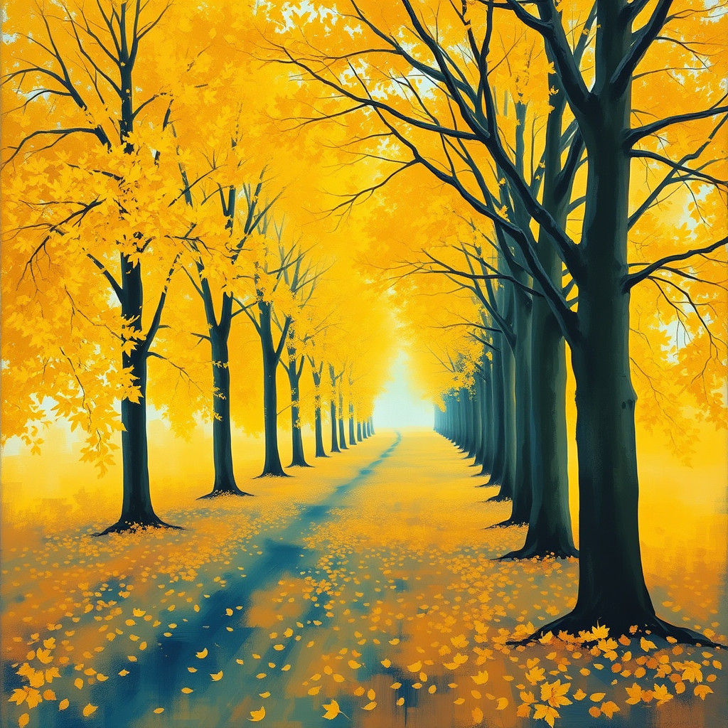 Ginkgo Avenue in Autumn: An Abstract Masterpiece