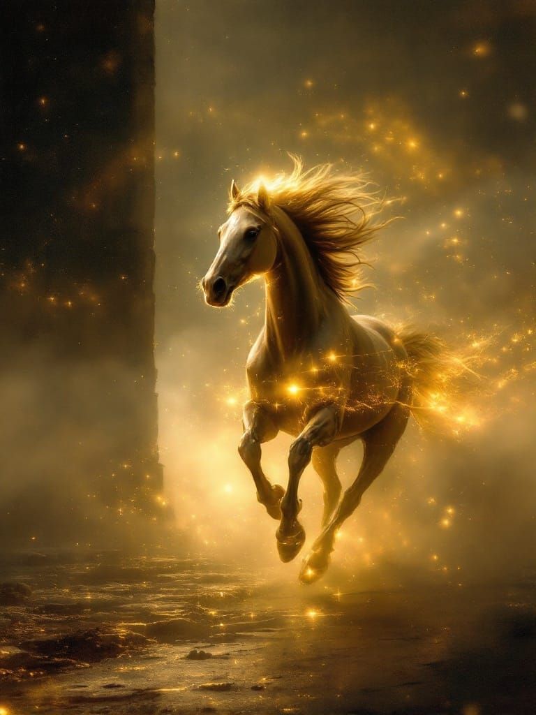 Horse Running Free in Golden Light