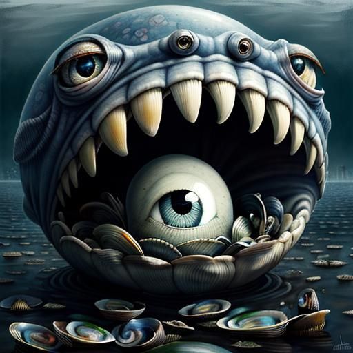 Surreal Clams with Teeth in Urban Chaos