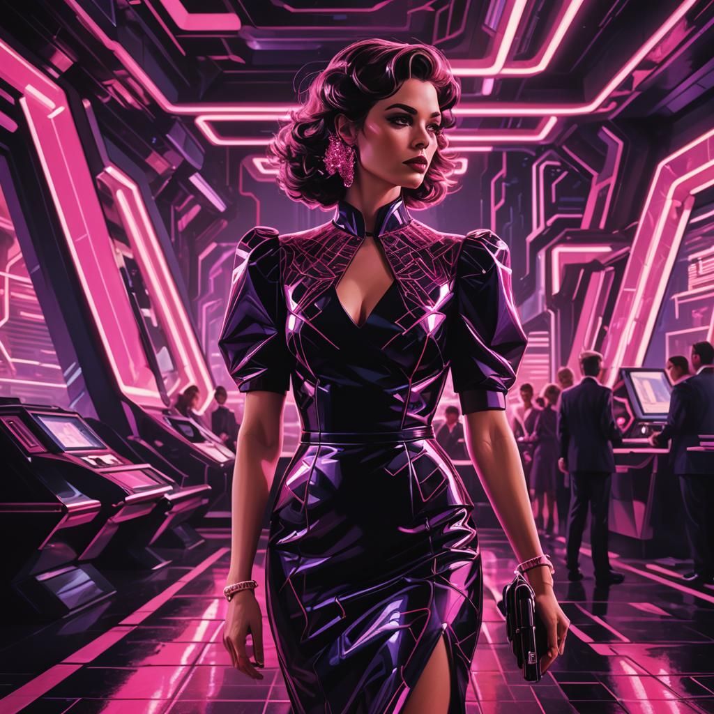 Mob Wife in Retrofuturistic Black and Pink Style