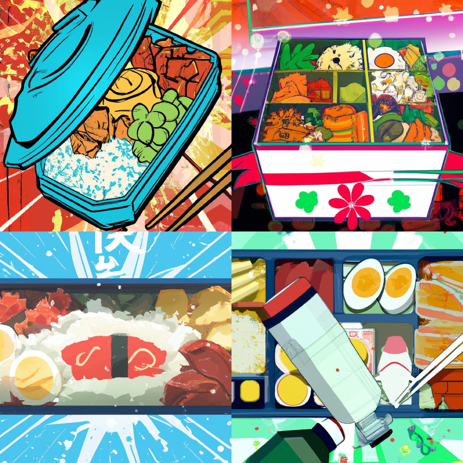 Delicious Bento Box in Anime Pop Art Style