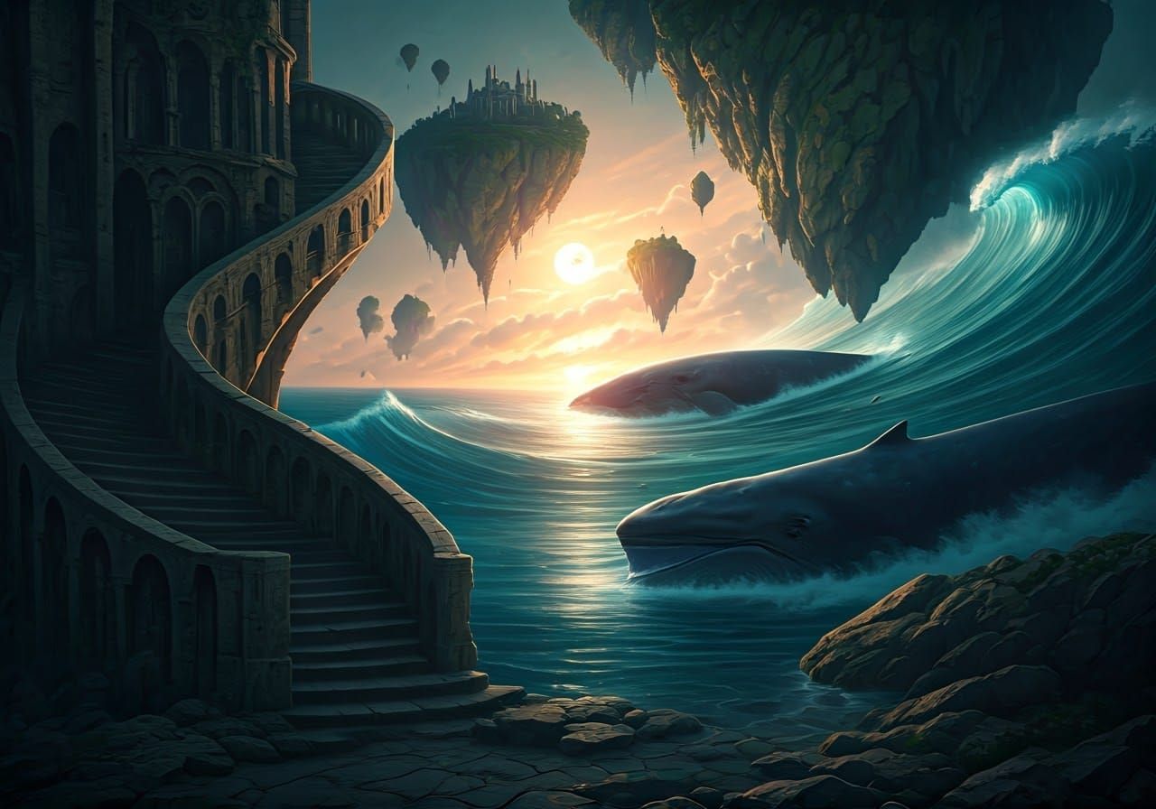 Ethereal Dreamscape with Floating Islands and Celestial Whal...
