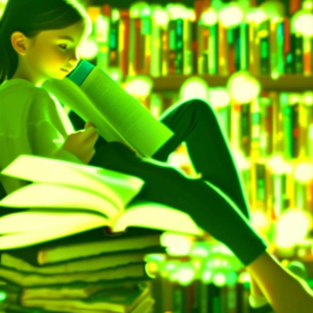 Photorealistic Girl Reading in Cozy Library