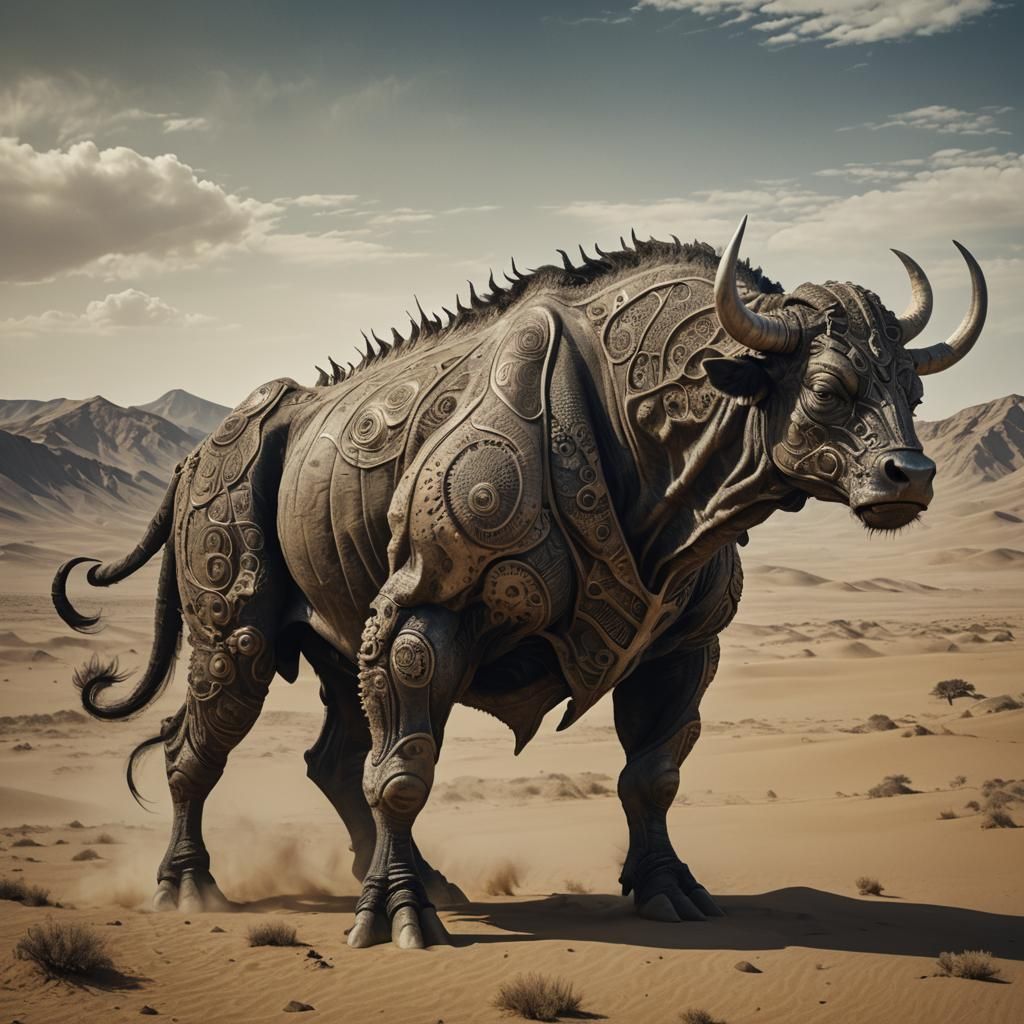 Half-Human Bull Creature in Desert Concept Art