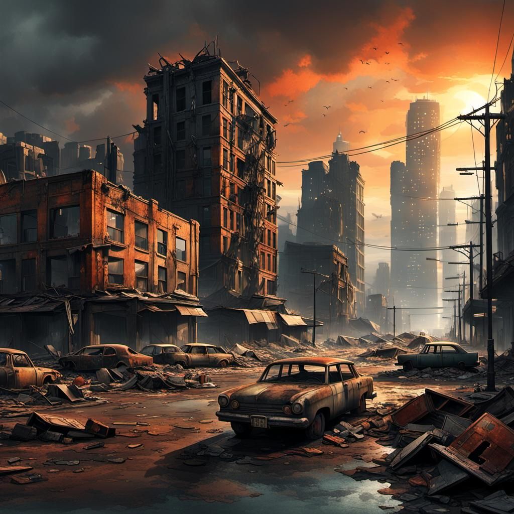 Post-Apocalyptic Cityscape with Zombies in Cinematic Gritty ...