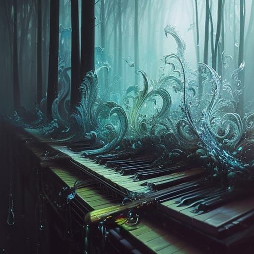 Intricate Fantasy Music Notation in Splash Art Style