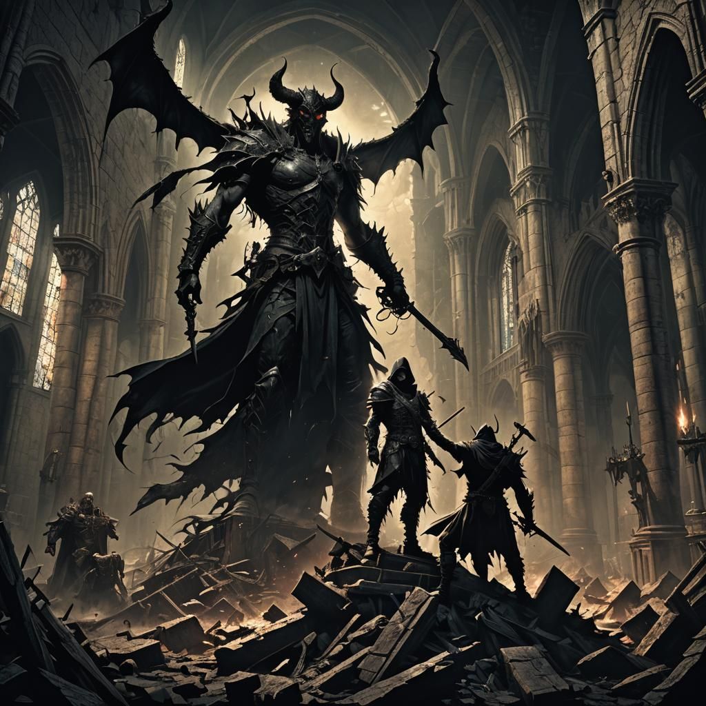 Demon Hunter's Victory in Dark Gothic Horror Style