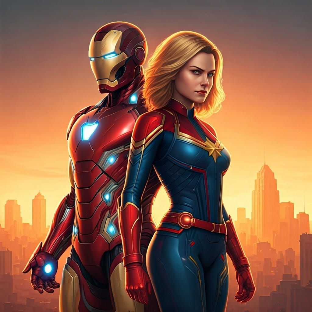 Dynamic Comic Book Art: Iron Man and Captain Marvel