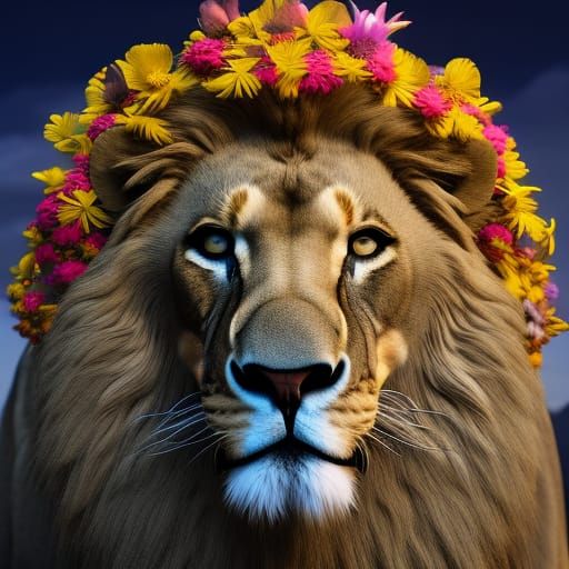 Lion with Mane of Flowers: Fantasy Concept Art