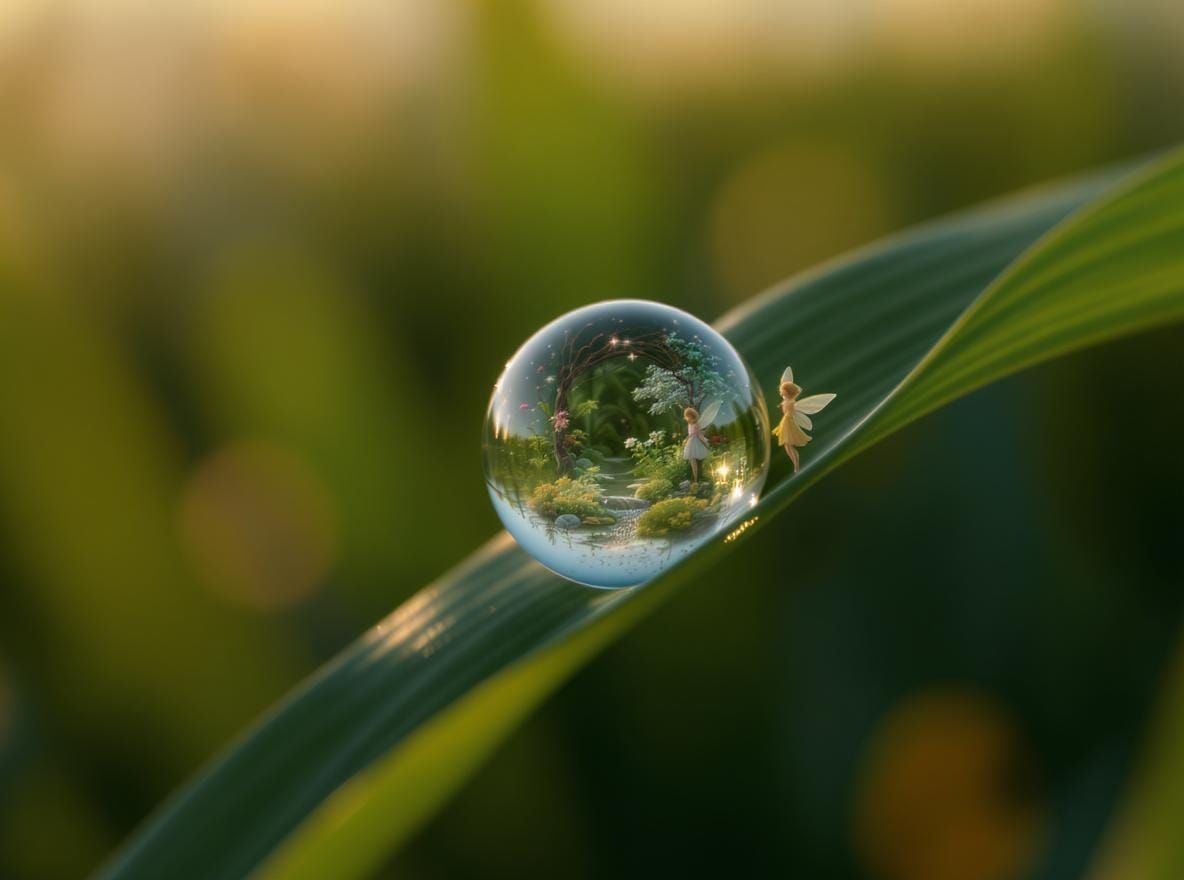Miniature Fairy World Inside a Water Droplet