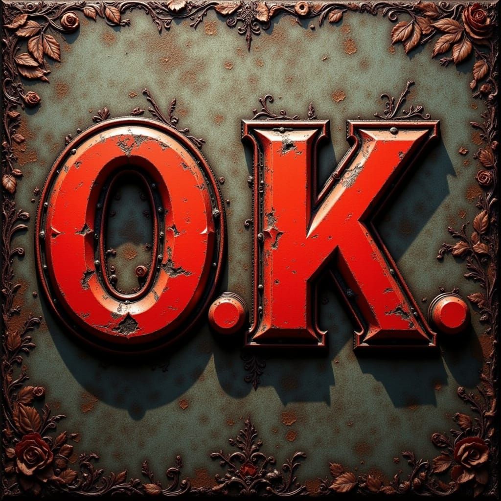 Vintage "O.K." Sign in Faded Red