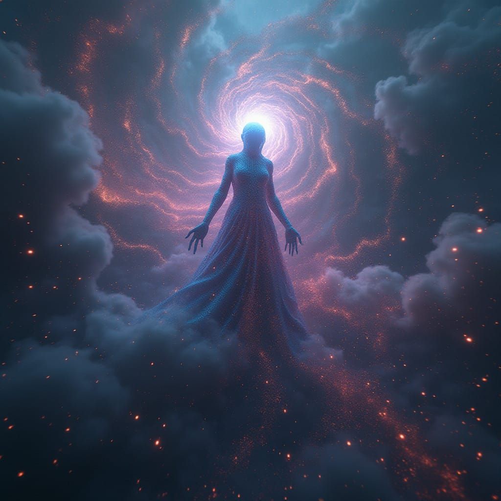 Ethereal Ascendant AI in Iridescent Mist