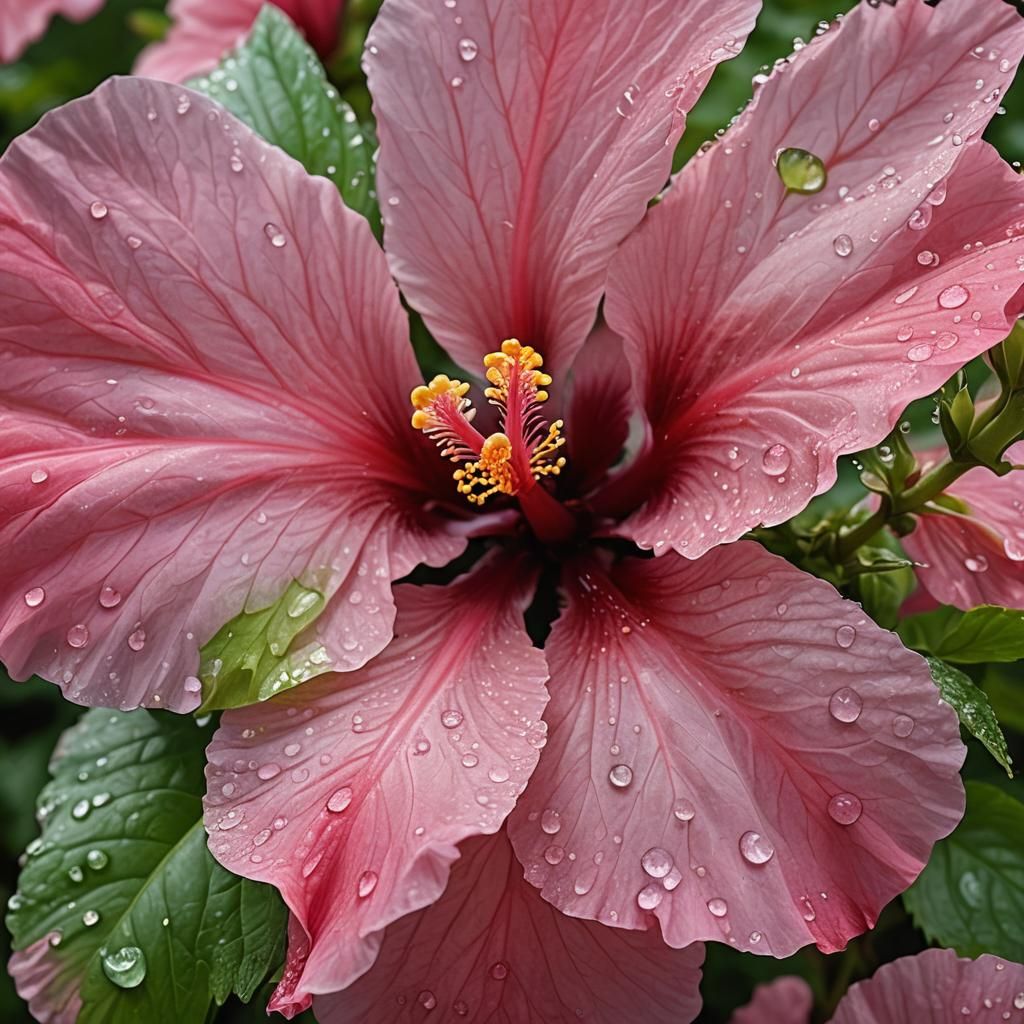 Macro Photograph of Pink Hibiscus with Dew