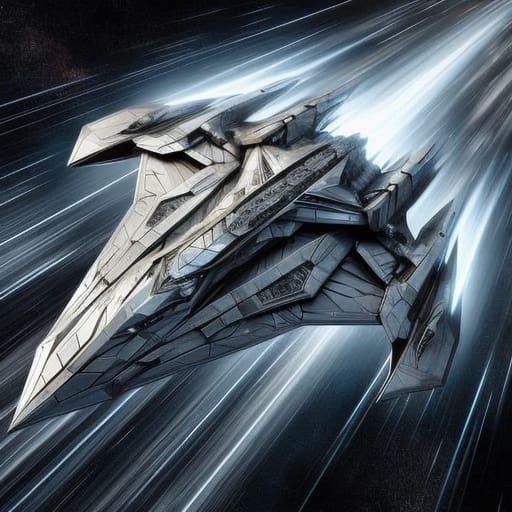 Sleek Silver Spacecraft Speeds Through Cosmic Sector
