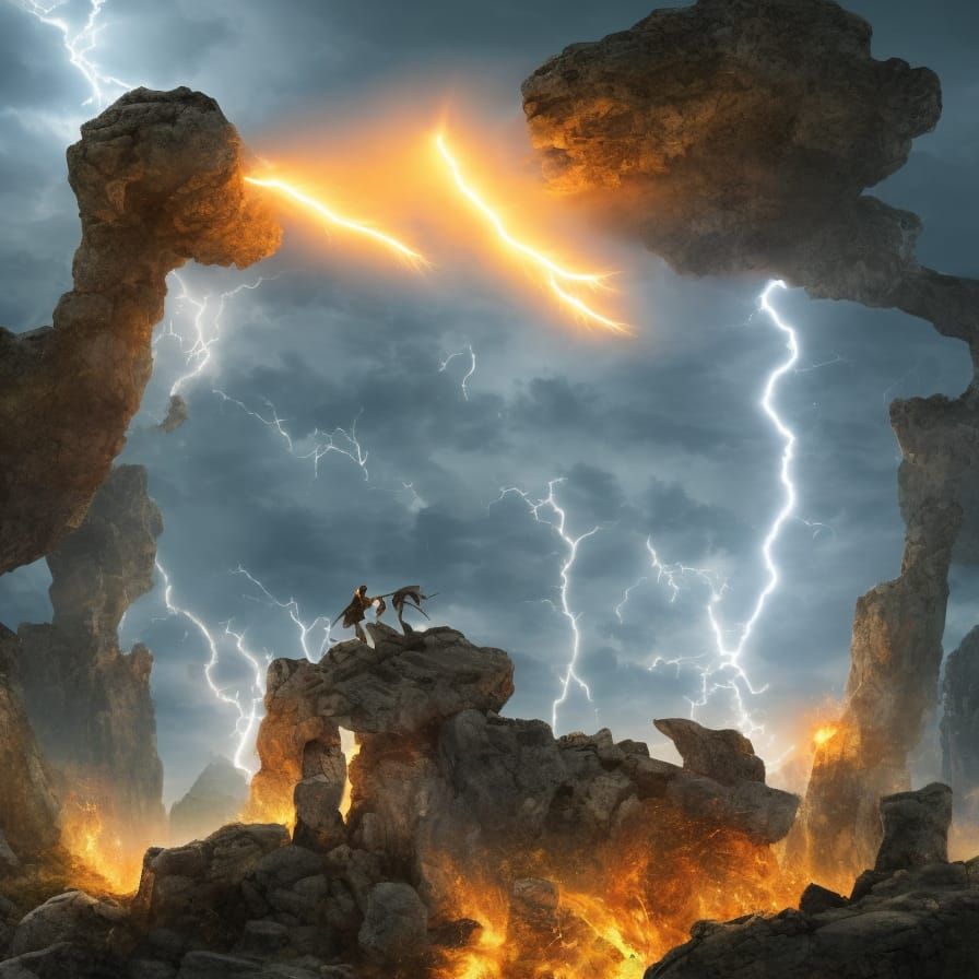 Epic Wizard Duel in Ancient Ruins: Lightning Magic