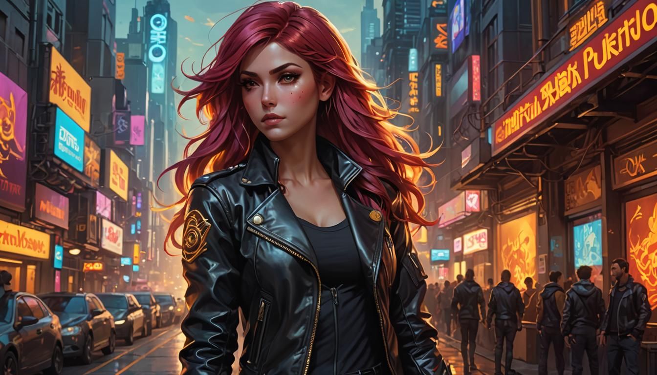 Sunset Shimmer in Cyberpunk Leather Jacket Portrait